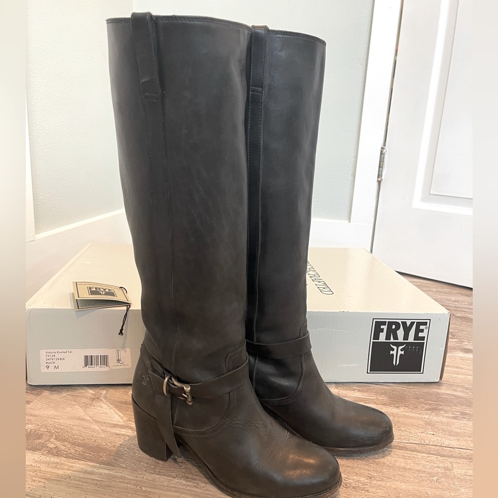 Tall black leather Frye boots size 9 womens